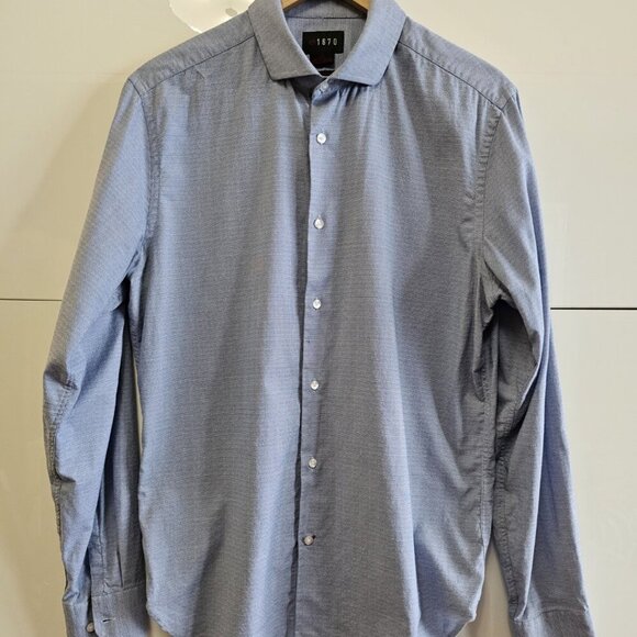 1670 Dress Shirt Long Sleeve Button Cuffs Blue Size 15 - Picture 2 of 13